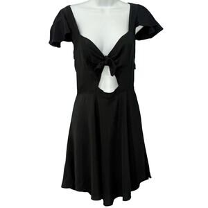Reformation Black Midriff Cut Out Tie Front Mini Flutter Sleeve Dress sz S OOAK